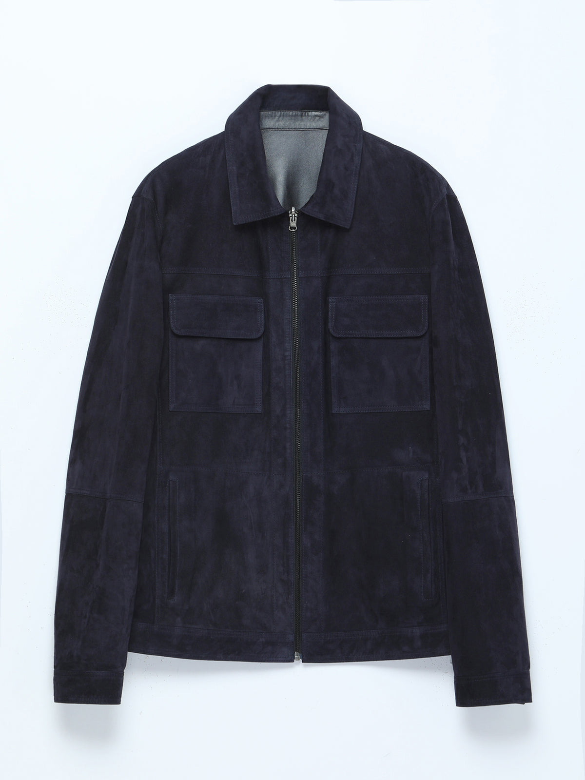 Koyu Lacivert Regular Fit Gömlek Yaka Smart Casual Çift Taraflı Deri Mont