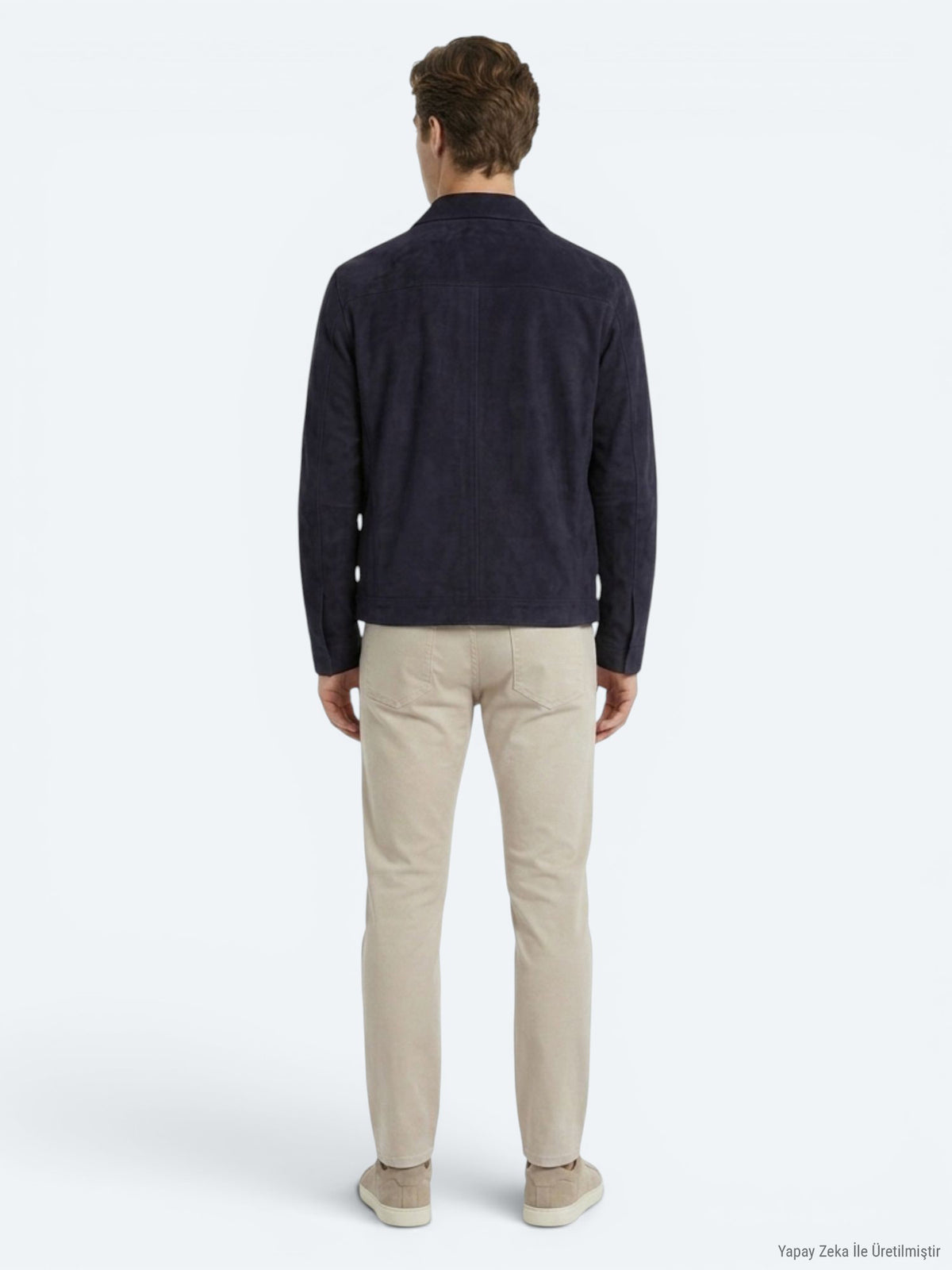 Koyu Lacivert Regular Fit Gömlek Yaka Smart Casual Çift Taraflı Deri Mont
