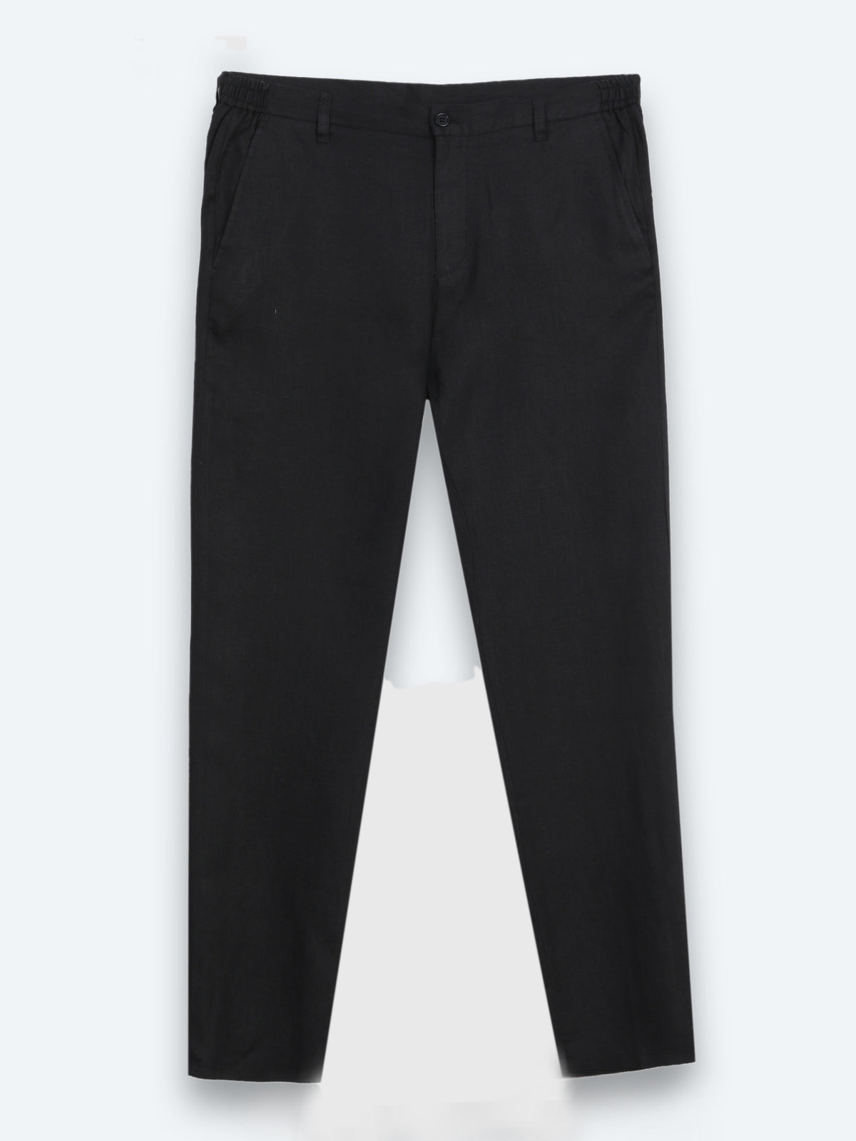 Siyah Düz Dokuma Jogging Fit Casual %100 Keten Pantolon