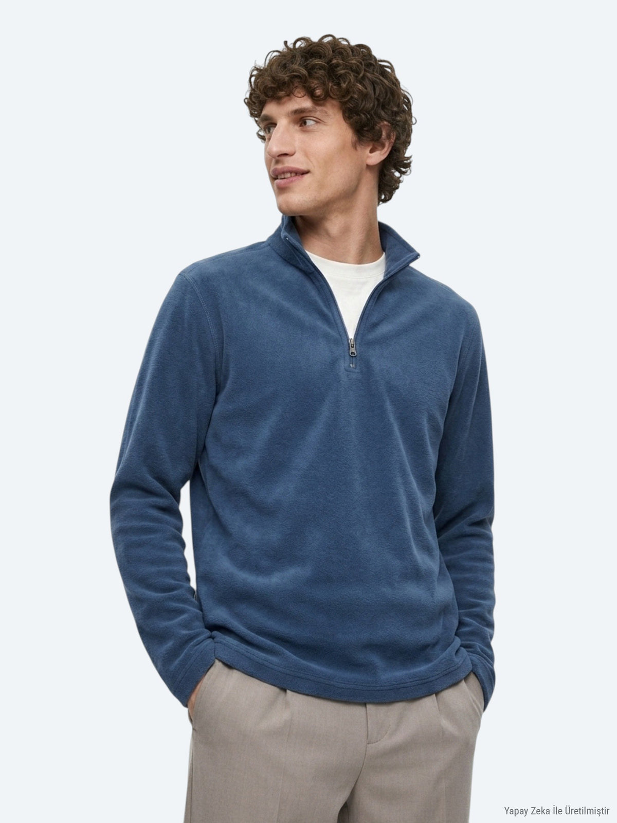 İndigo Dik Yaka Düz Polar Sweatshirt