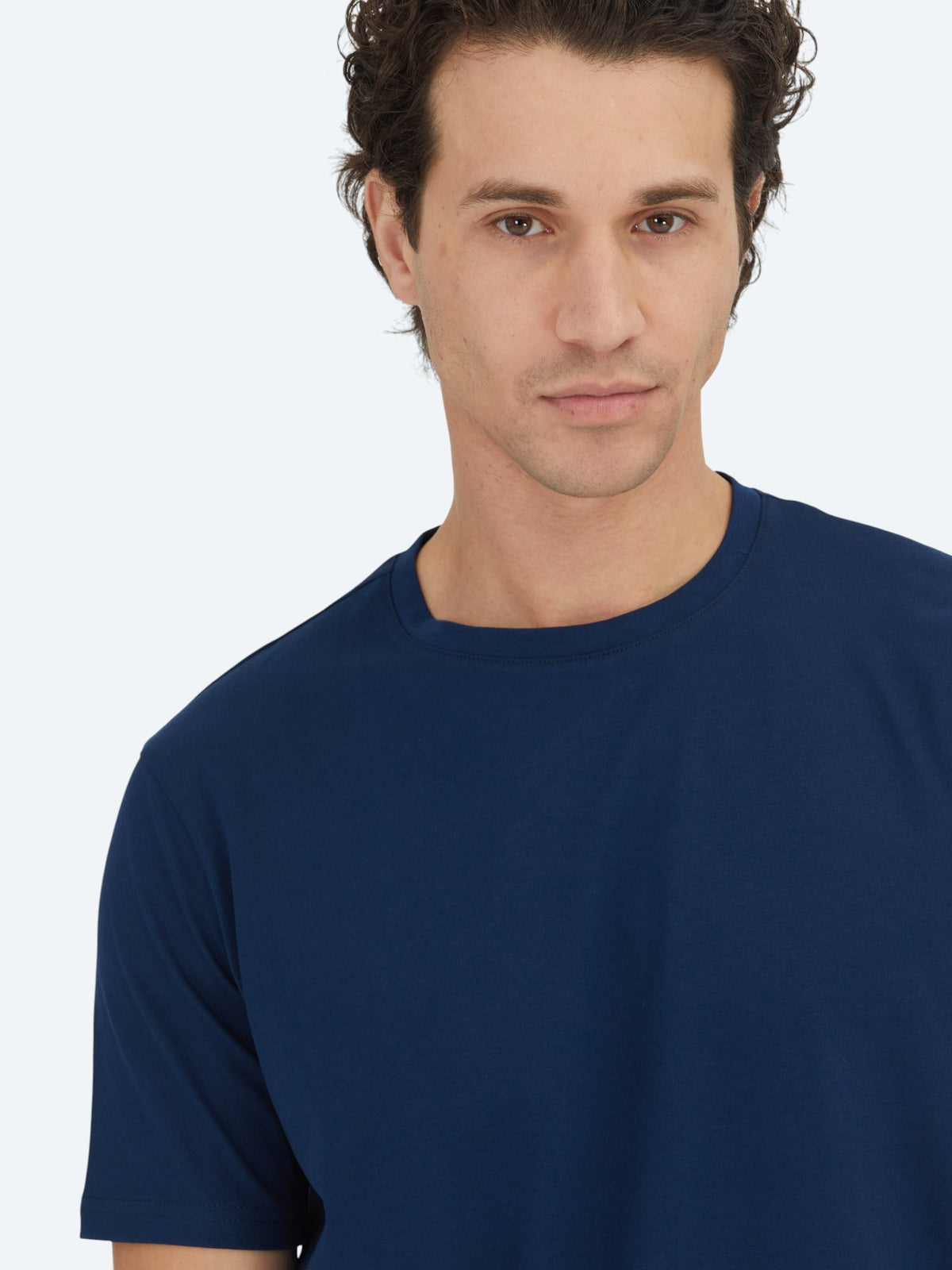 Lacivert Düz Bisiklet Yaka %100 Pamuk T-Shirt