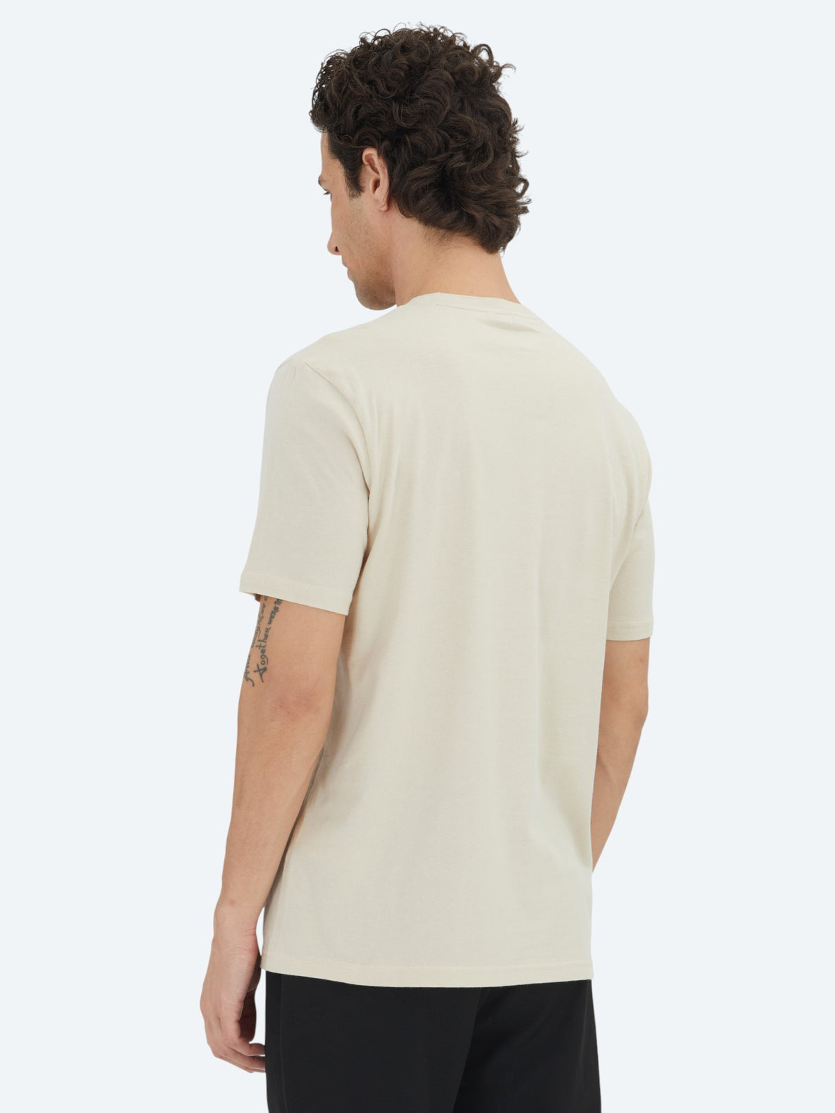 Bej Düz Bisiklet Yaka %100 Pamuk T-Shirt
