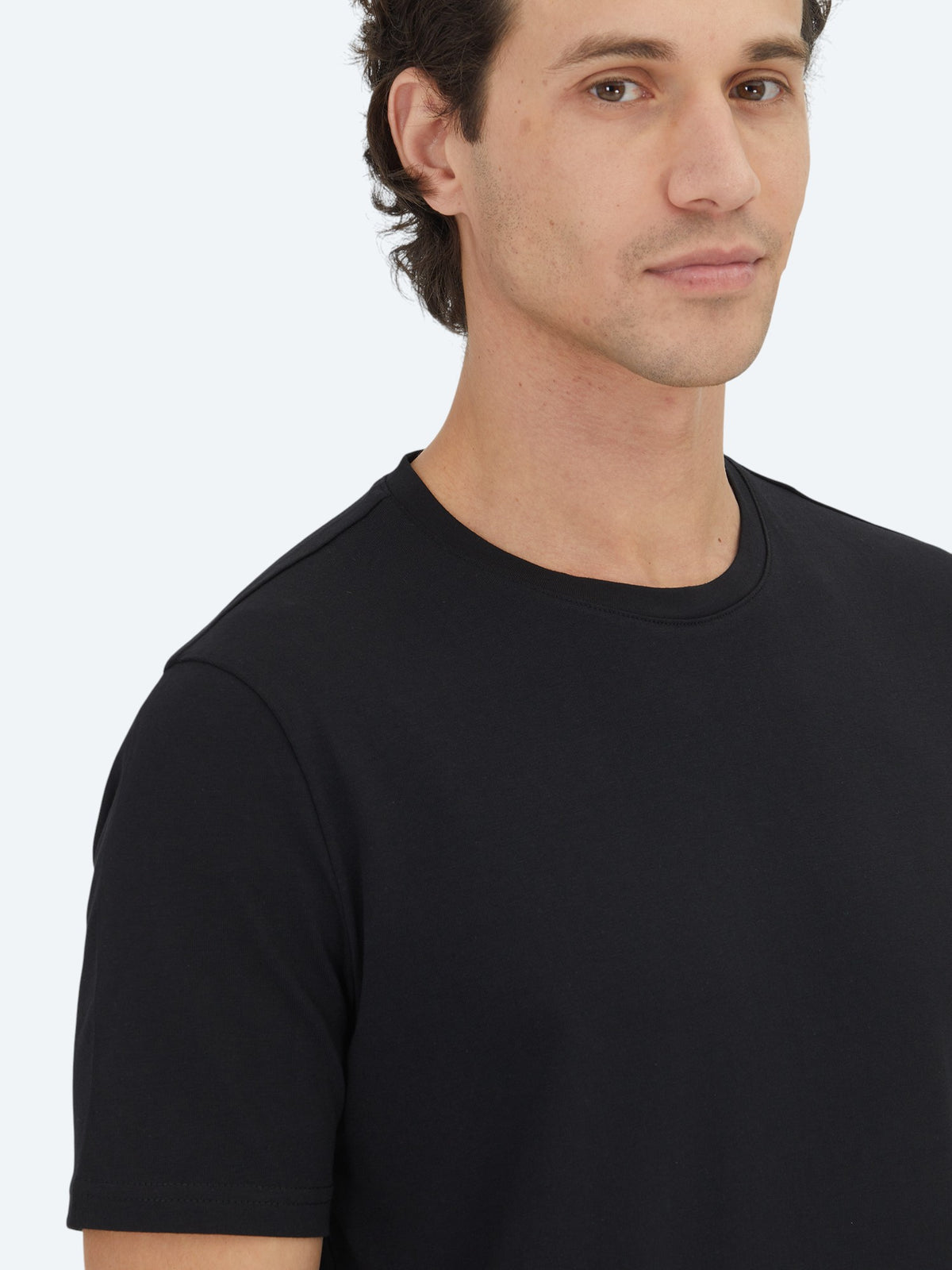 Siyah Düz Bisiklet Yaka %100 Pamuk T-Shirt