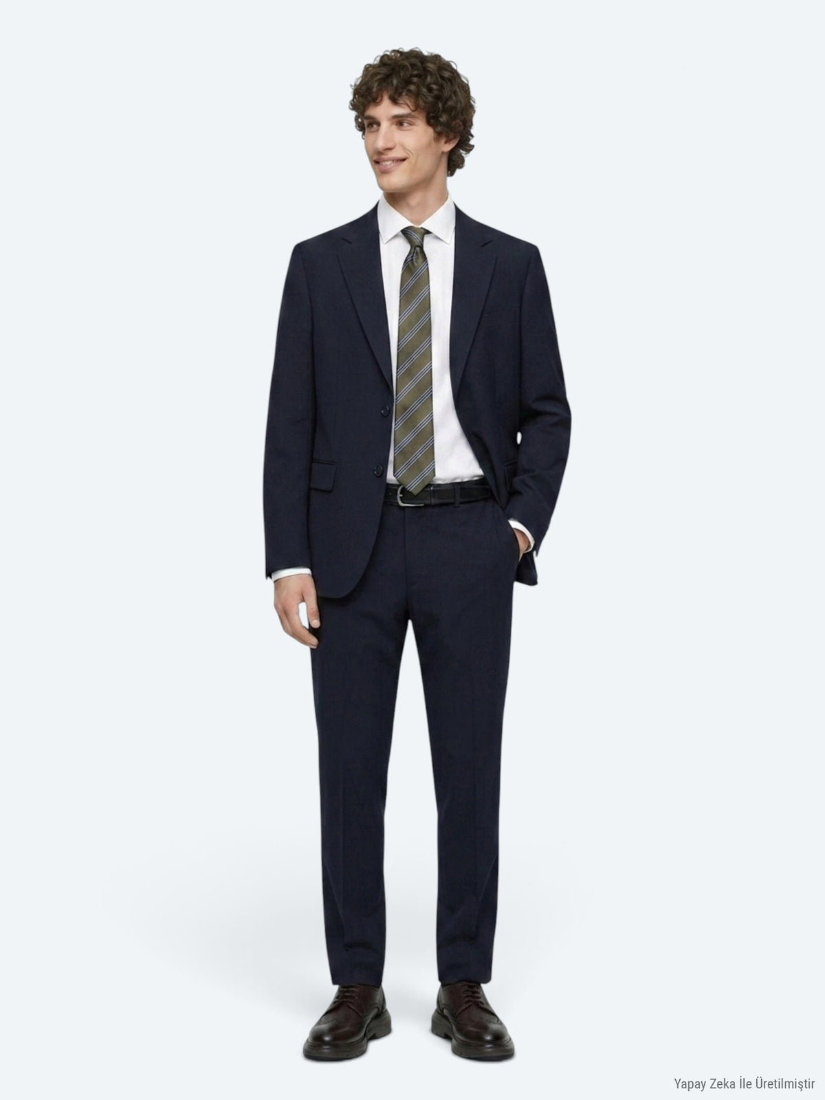 Lacivert Düz Modern Fit Yün Karışımlı Takım Elbise