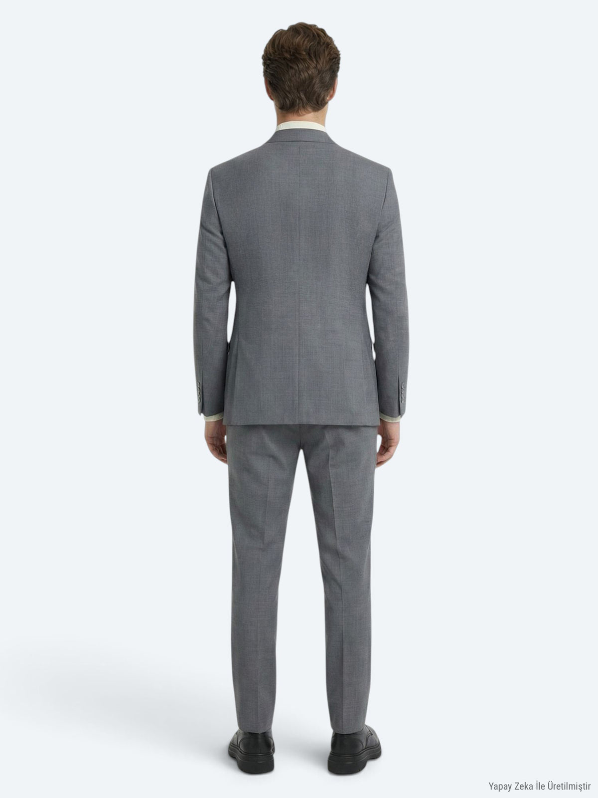 Gri Düz Modern Fit Yün Karışımlı Takım Elbise