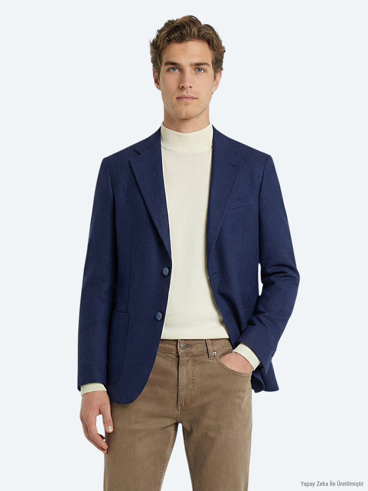 İndigo Desenli Modern Fit Yün Karışımlı Ceket