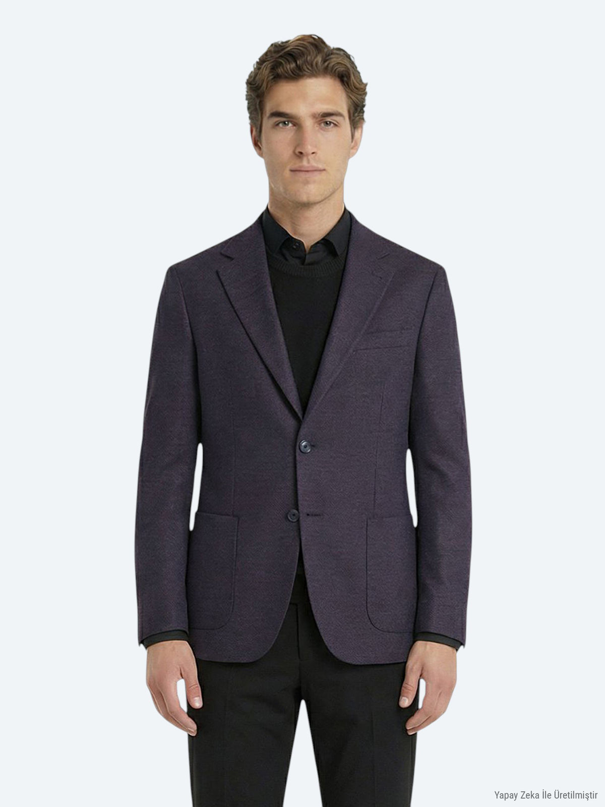 Saks Desenli Modern Fit Yün Karışımlı Ceket