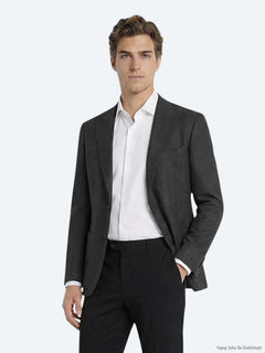 Antrasit Fitilli Modern Fit %100 Yün Ceket