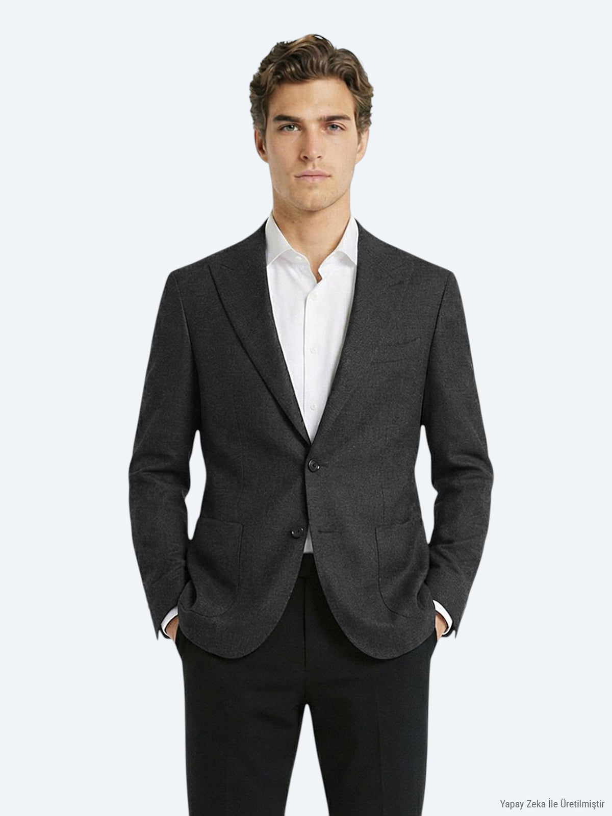 Antrasit Fitilli Modern Fit %100 Yün Ceket