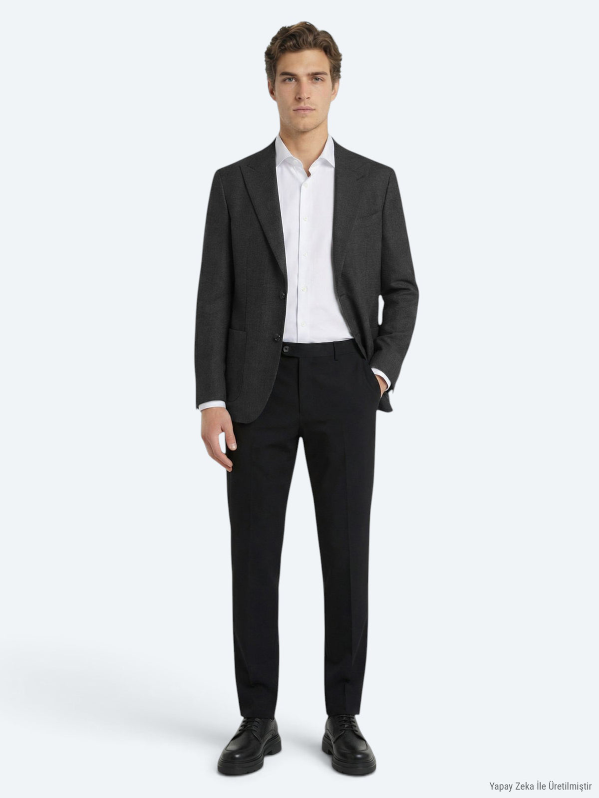 Antrasit Fitilli Modern Fit %100 Yün Ceket