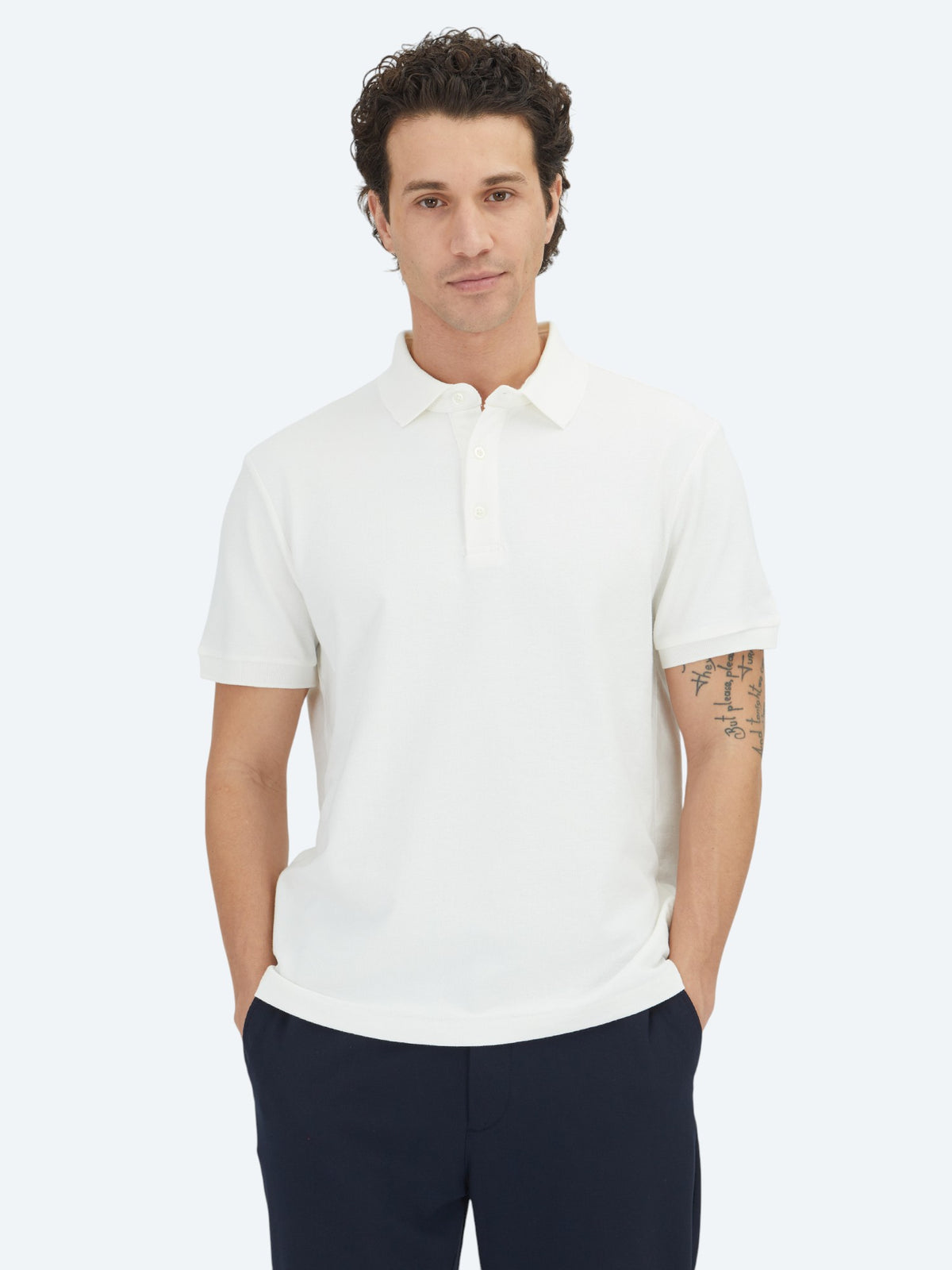 Ekru Düz Polo Yaka %100 Pamuk T-Shirt