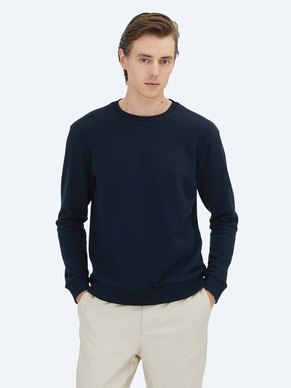 Lacivert Bisiklet Yaka Sweatshirt