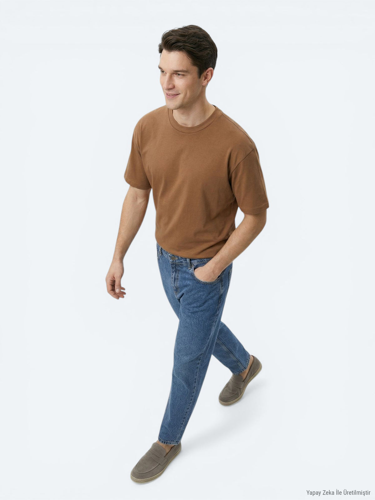 Kahverengi Düz %100 Pamuk T-Shirt