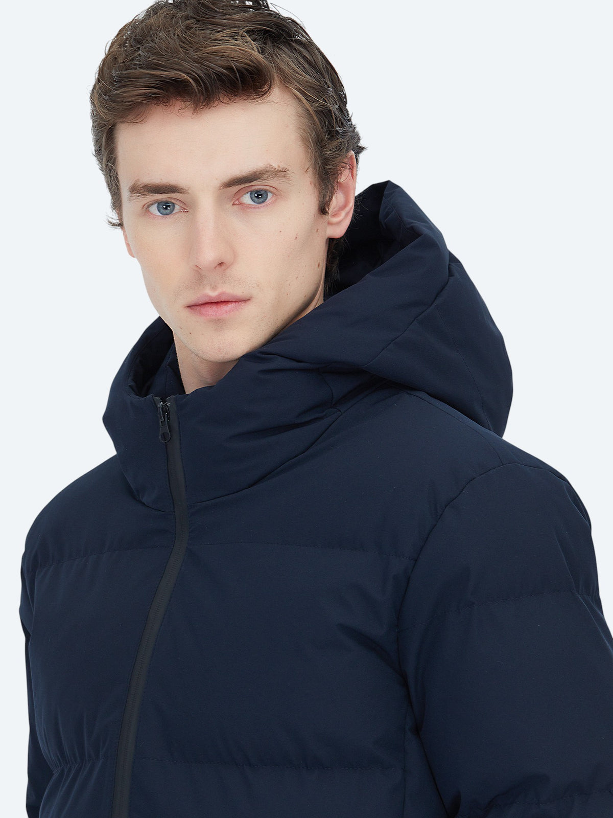 Lacivert Regular Fit Kapüşonlu Dokuma Mont