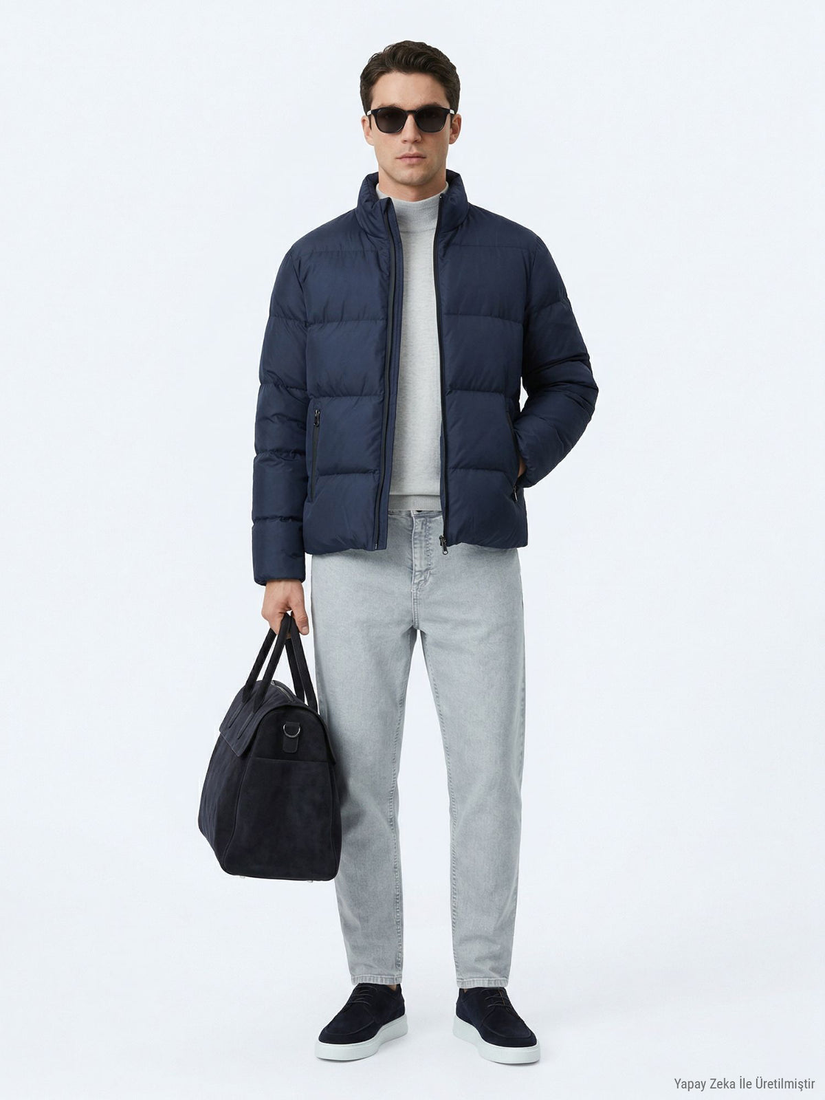 Lacivert Regular Fit Dik Yaka Dokuma Mont