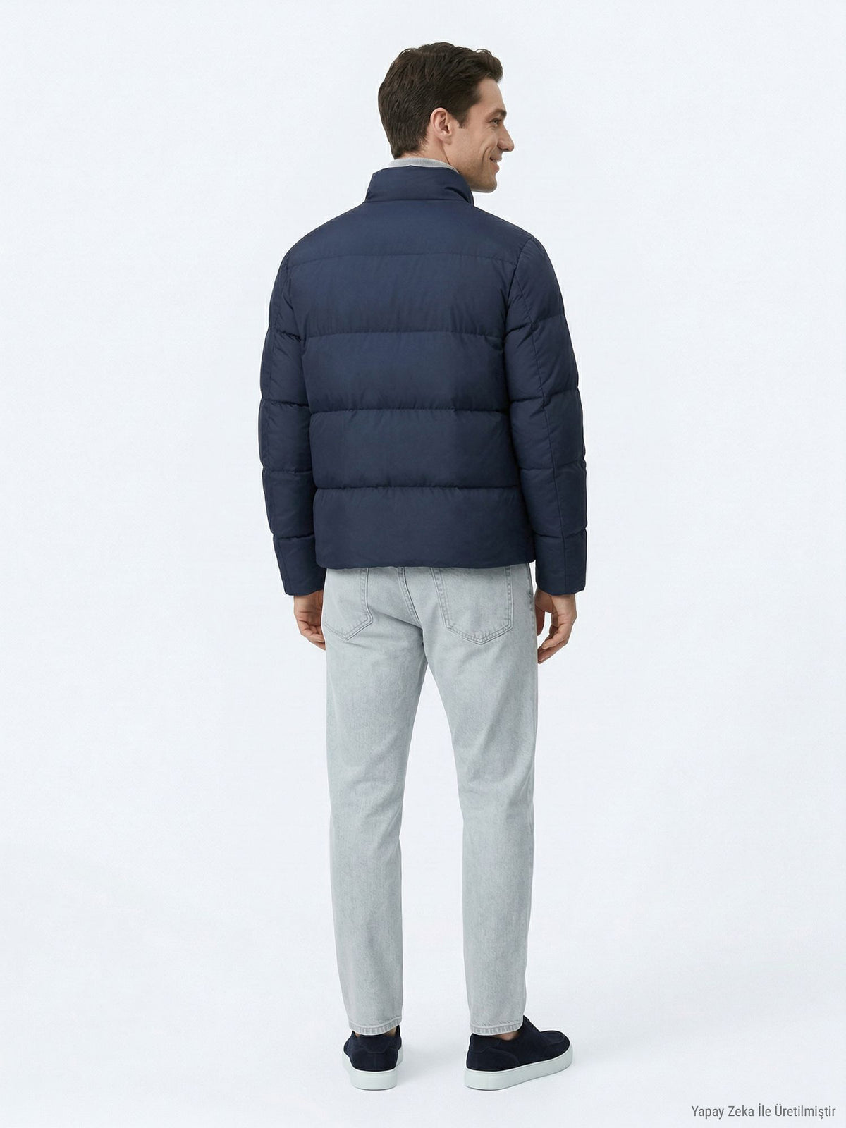 Lacivert Regular Fit Dik Yaka Dokuma Mont