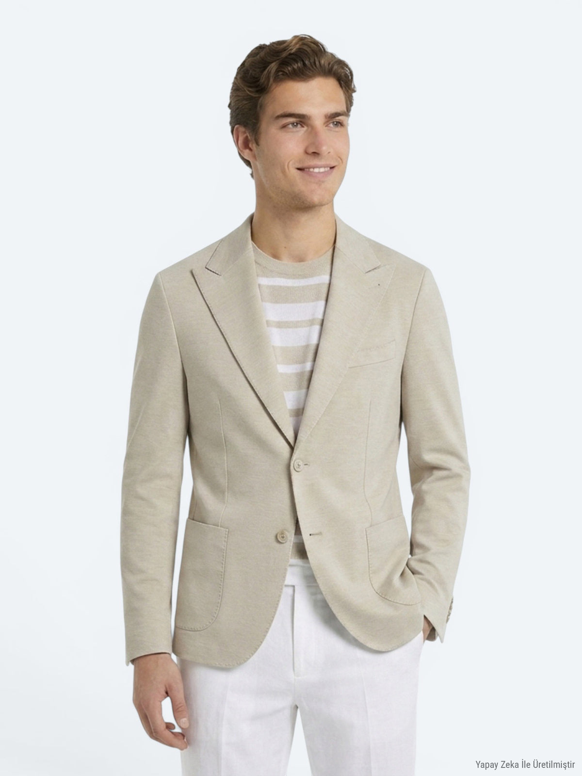 Bej Modern Fit Pamuk Karışımlı Örme Ceket