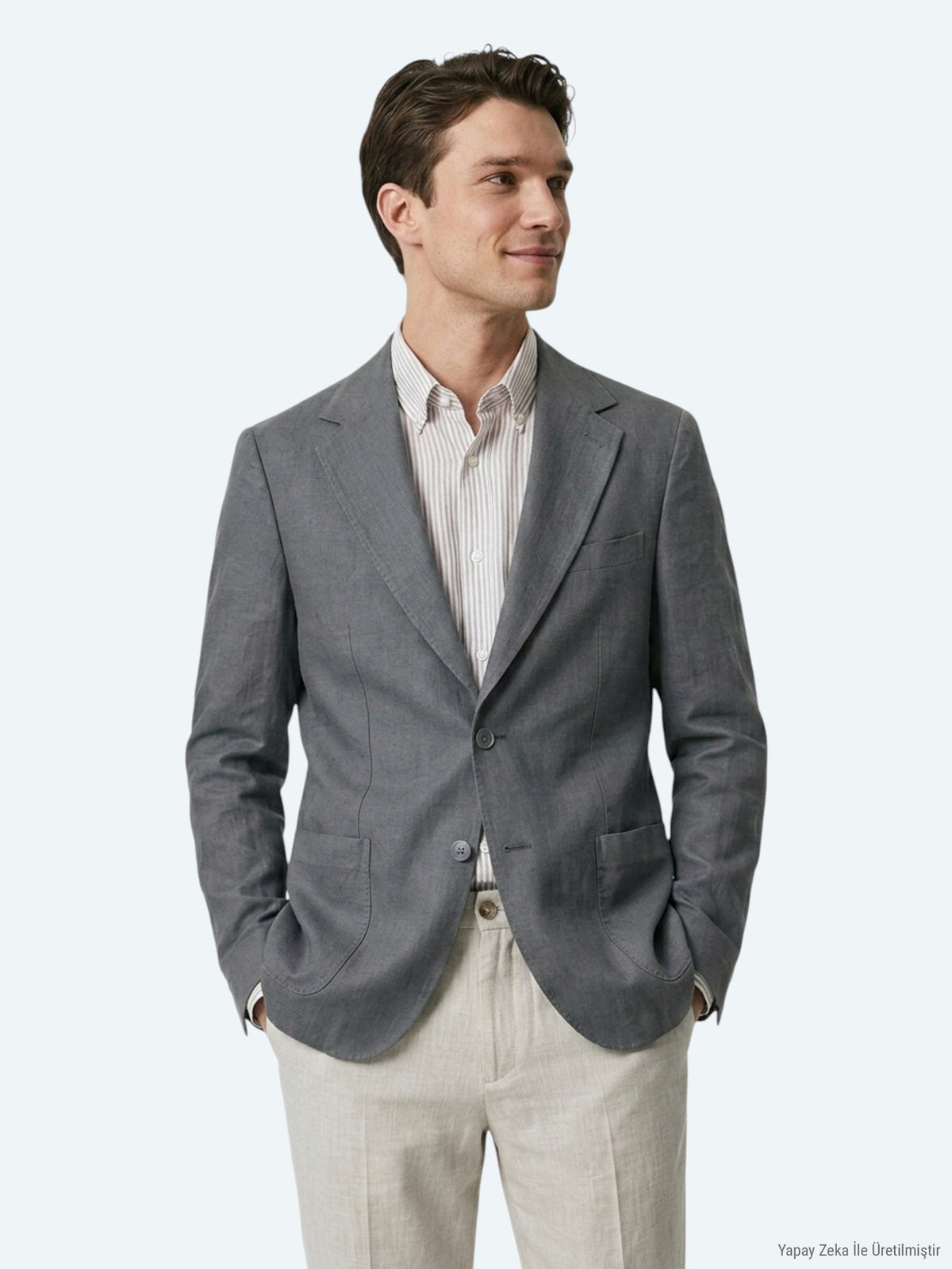 Petrol Modern Fit Keten Karışımlı Ceket