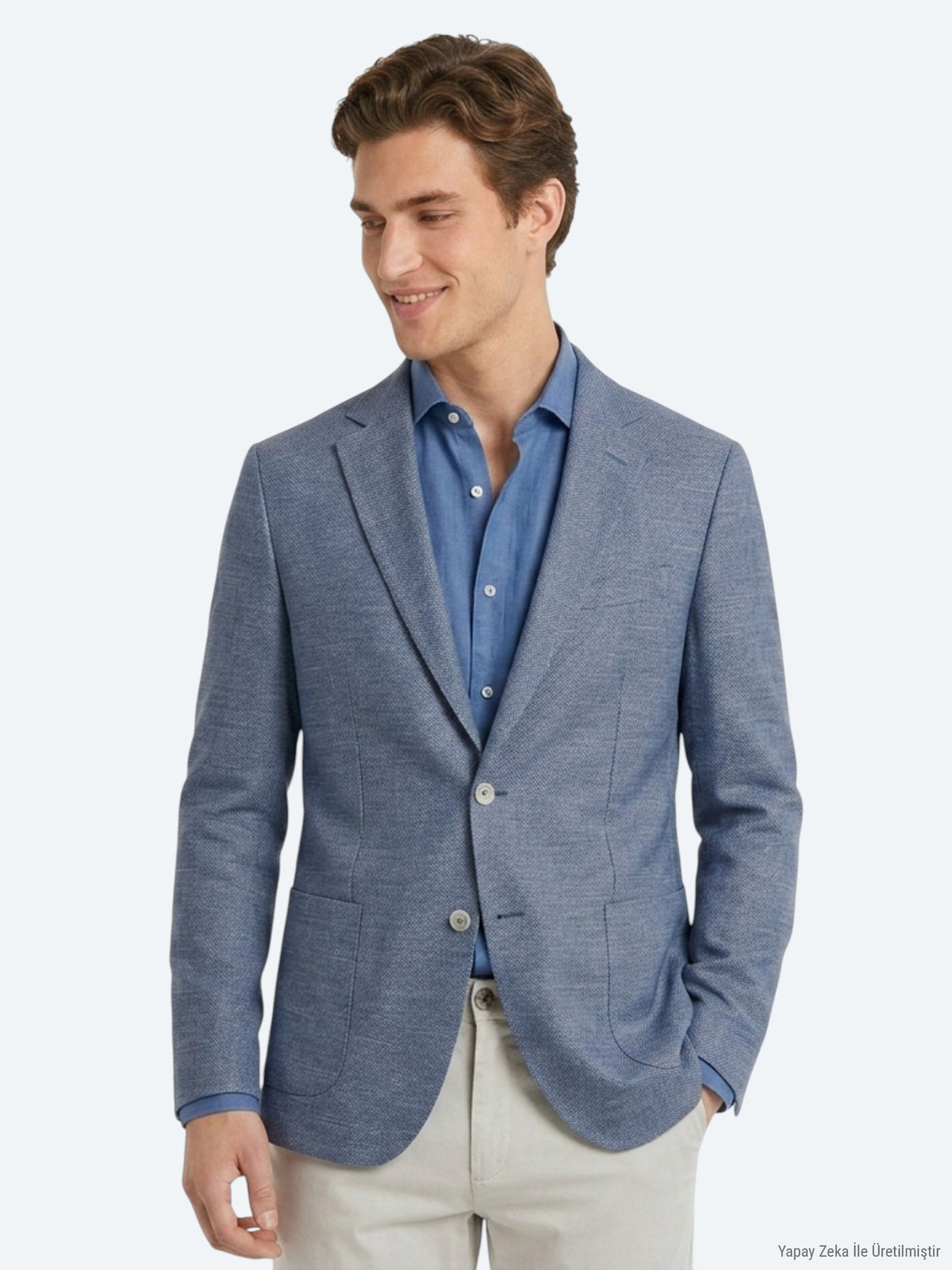 Mavi Desenli Modern Fit Çevre Dostu Pamuk Karışımlı Ceket