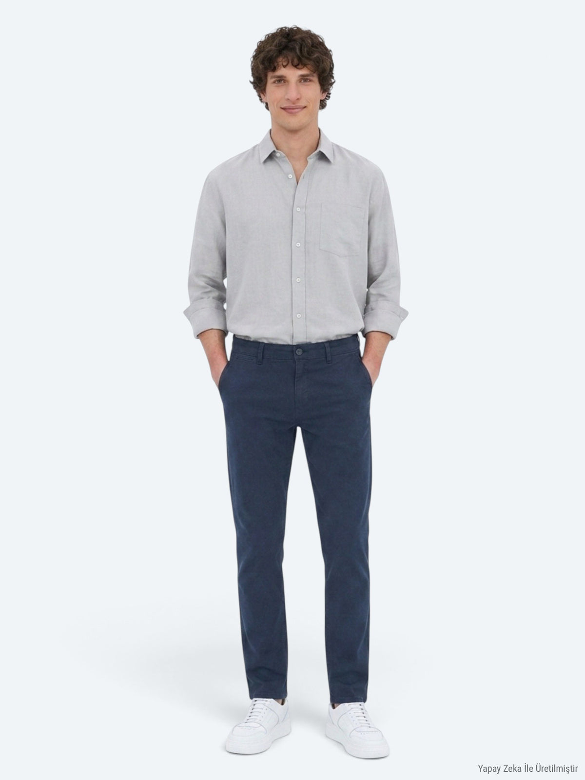 Lacivert Düz Dokuma Slim Fit Spor Pamuk Karışımlı Pantolon