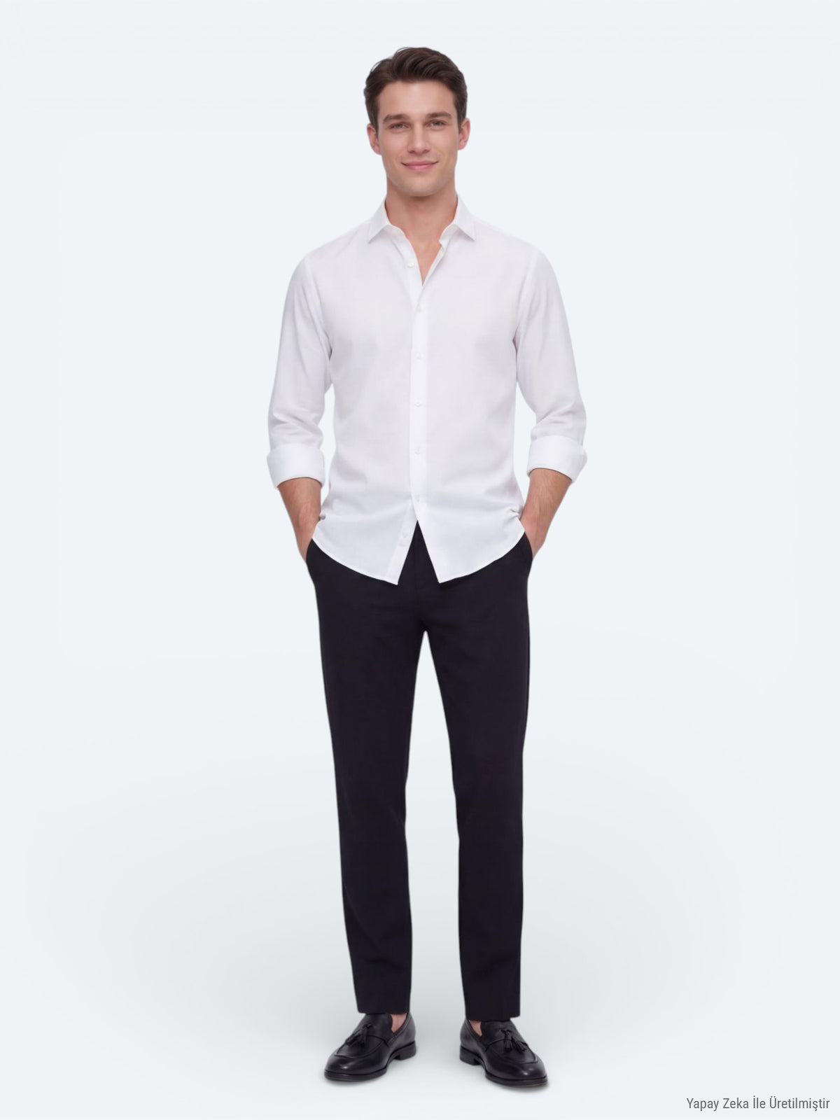 Beyaz Düz Regular Fit Uzun Dokuma Casual Gömlek