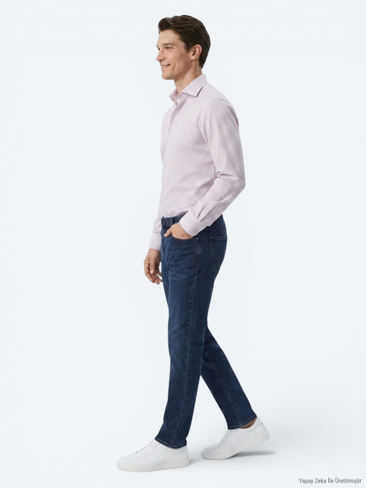 Açık Mavi Kareli Regular Fit Uzun Casual Gömlek