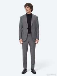 Gri Çizgili Modern Fit %100 Yün Takım Elbise