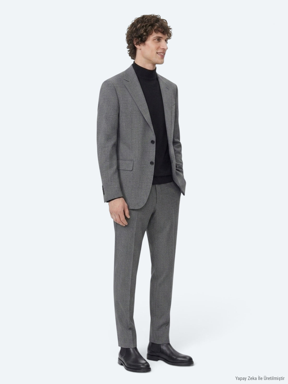 Gri Çizgili Modern Fit %100 Yün Takım Elbise