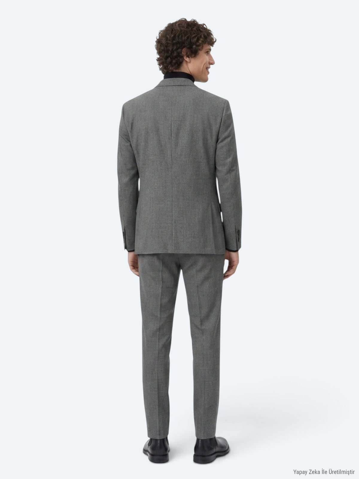 Gri Çizgili Modern Fit %100 Yün Takım Elbise