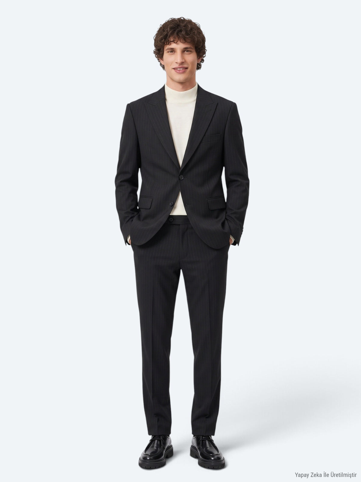 Siyah Çizgili Modern Fit Takım Elbise