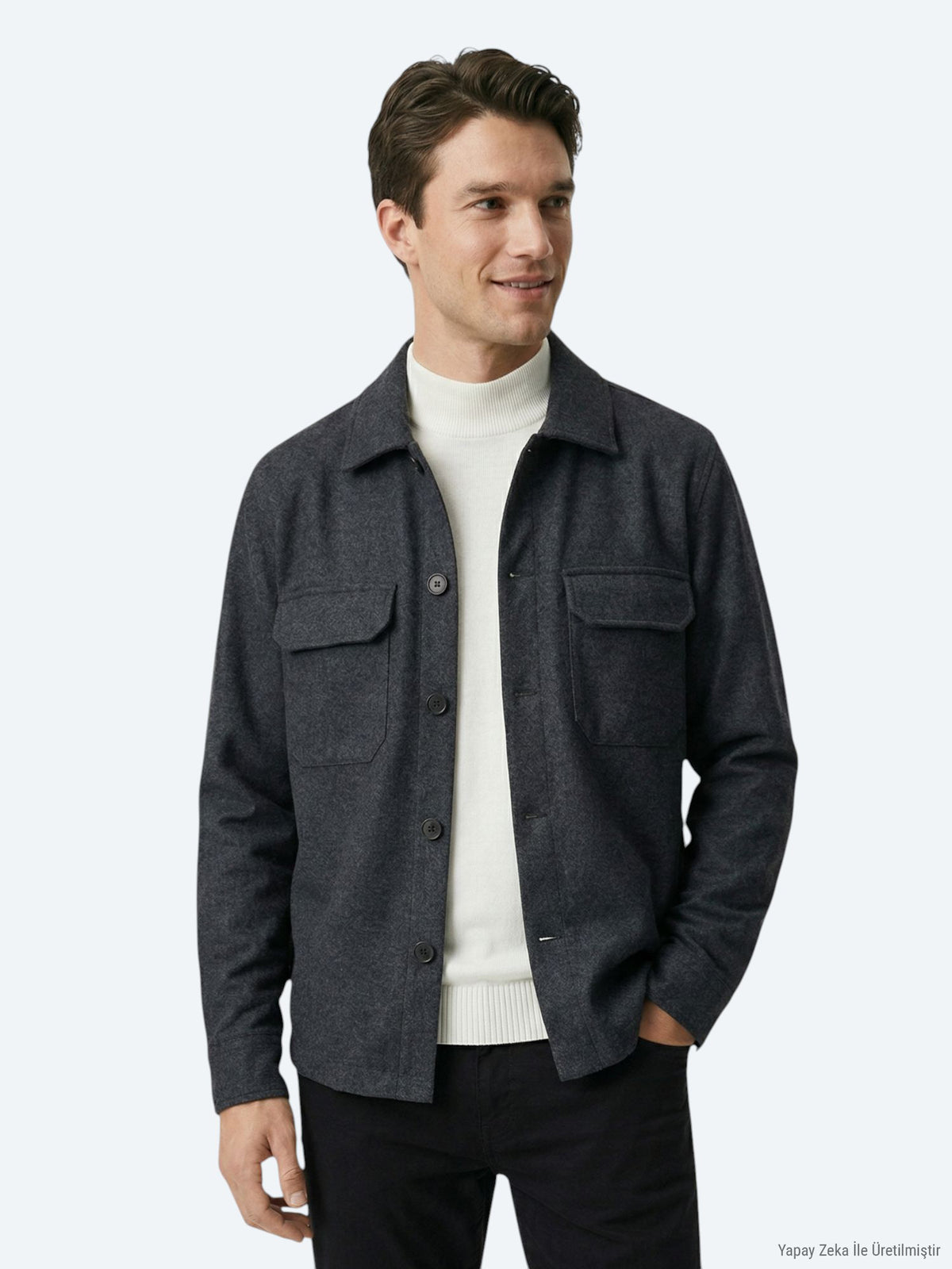 Antrasit Düz Regular Fit Uzun Dokuma Overshirt