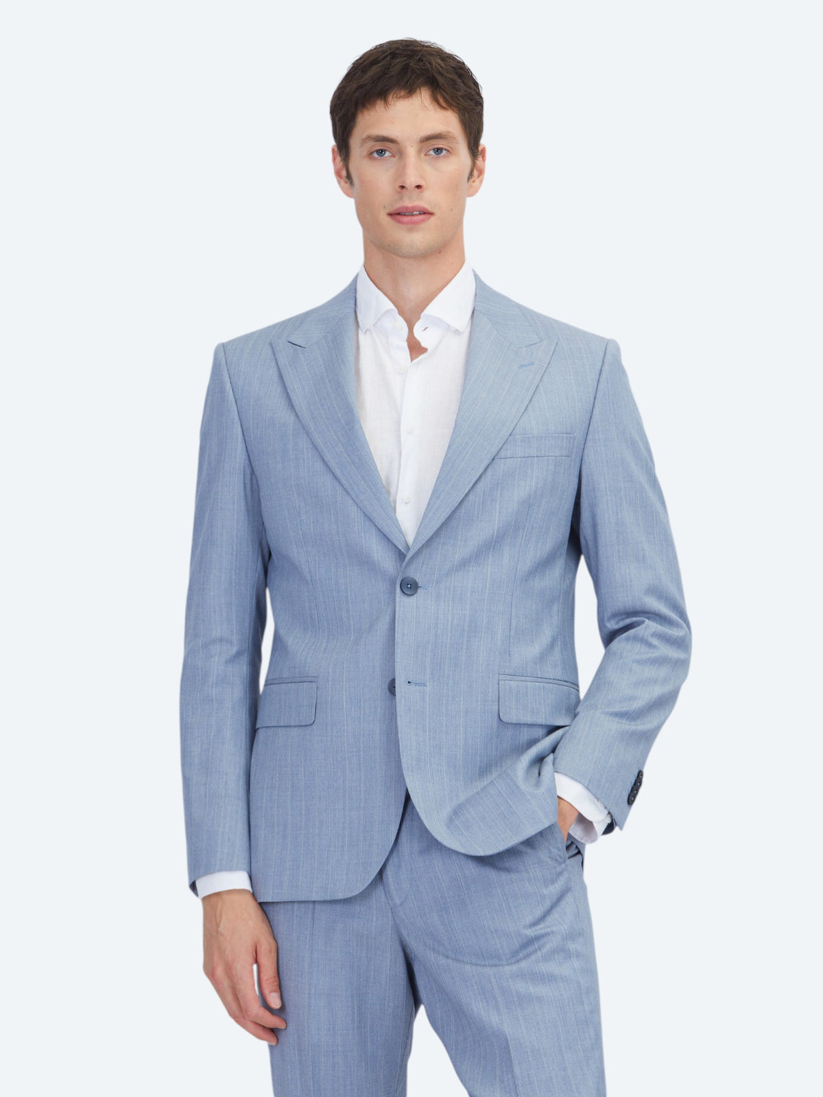 Mavi Çizgili Modern Fit Yün Karışımlı Takım Elbise