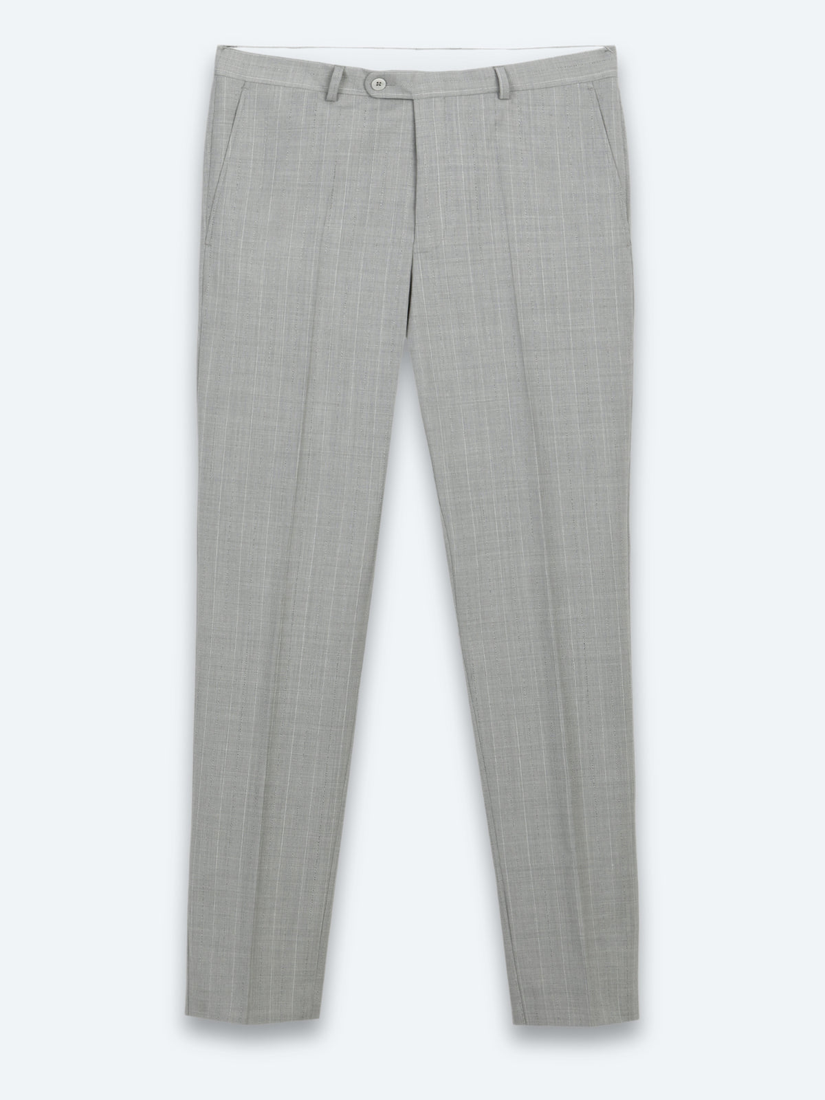 Gri Çizgili Modern Fit Yün Karışımlı Takım Elbise
