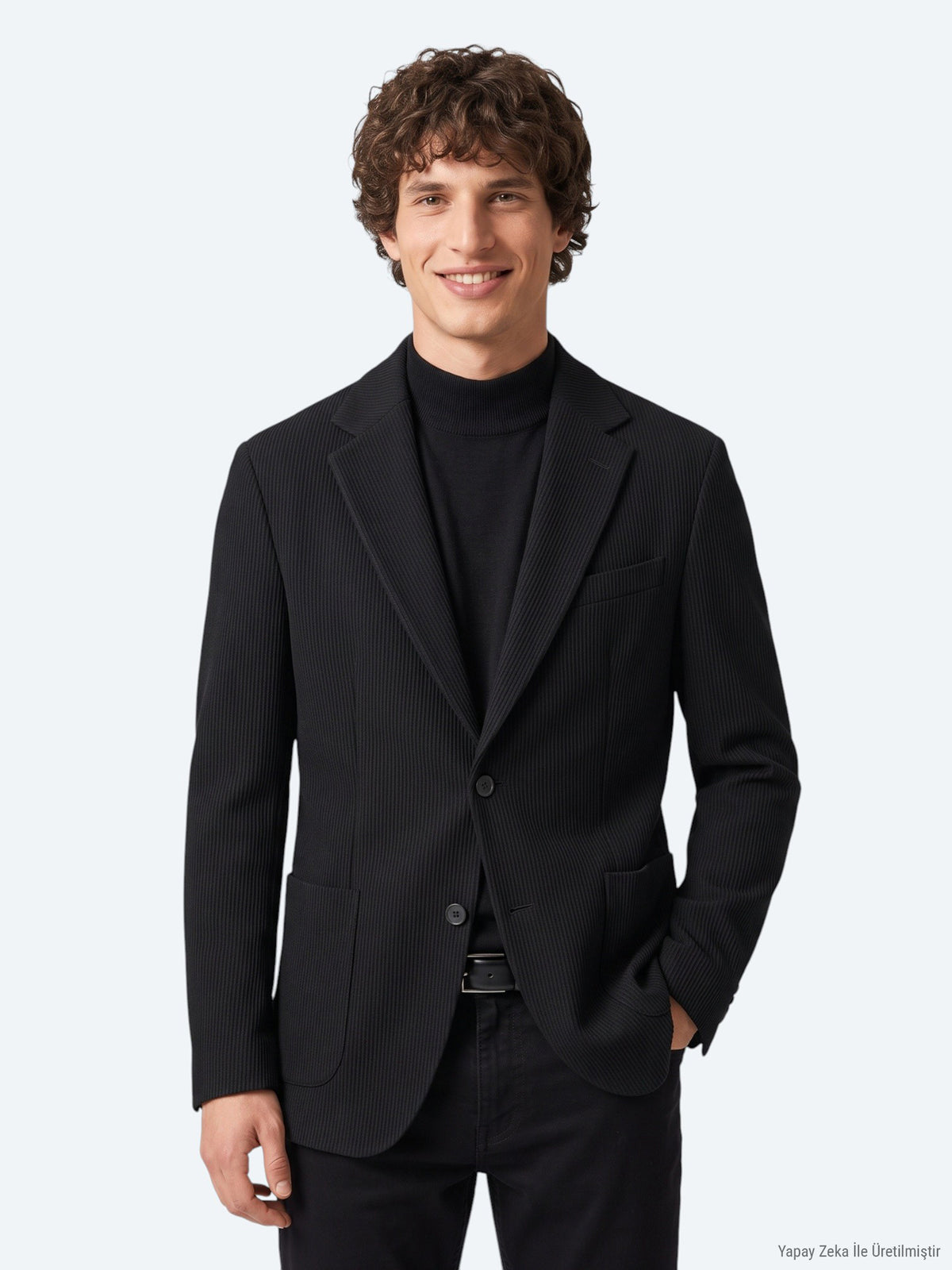 Siyah Çizgili Modern Fit Örme Ceket
