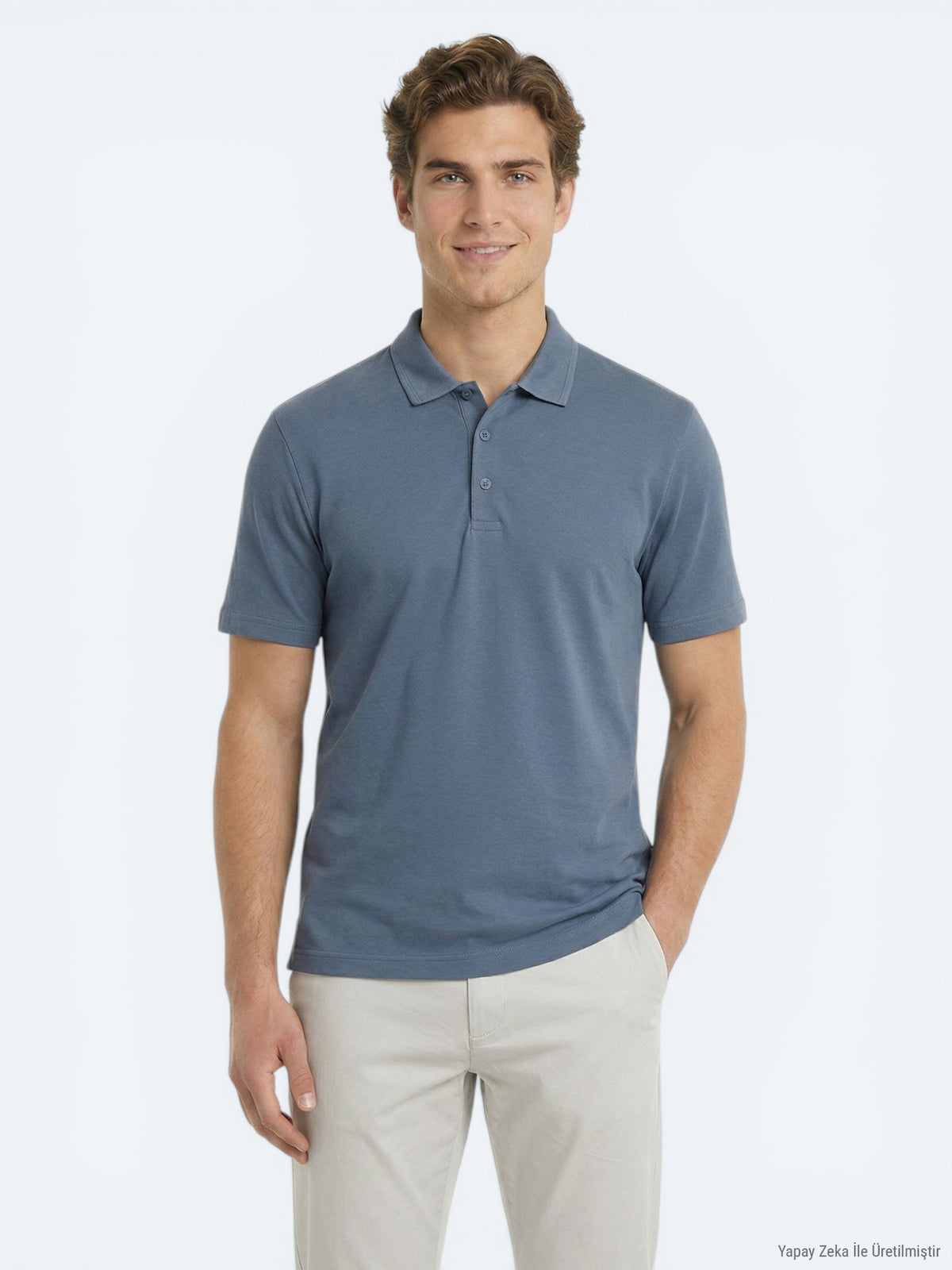 İndigo Düz Polo Yaka T-Shirt