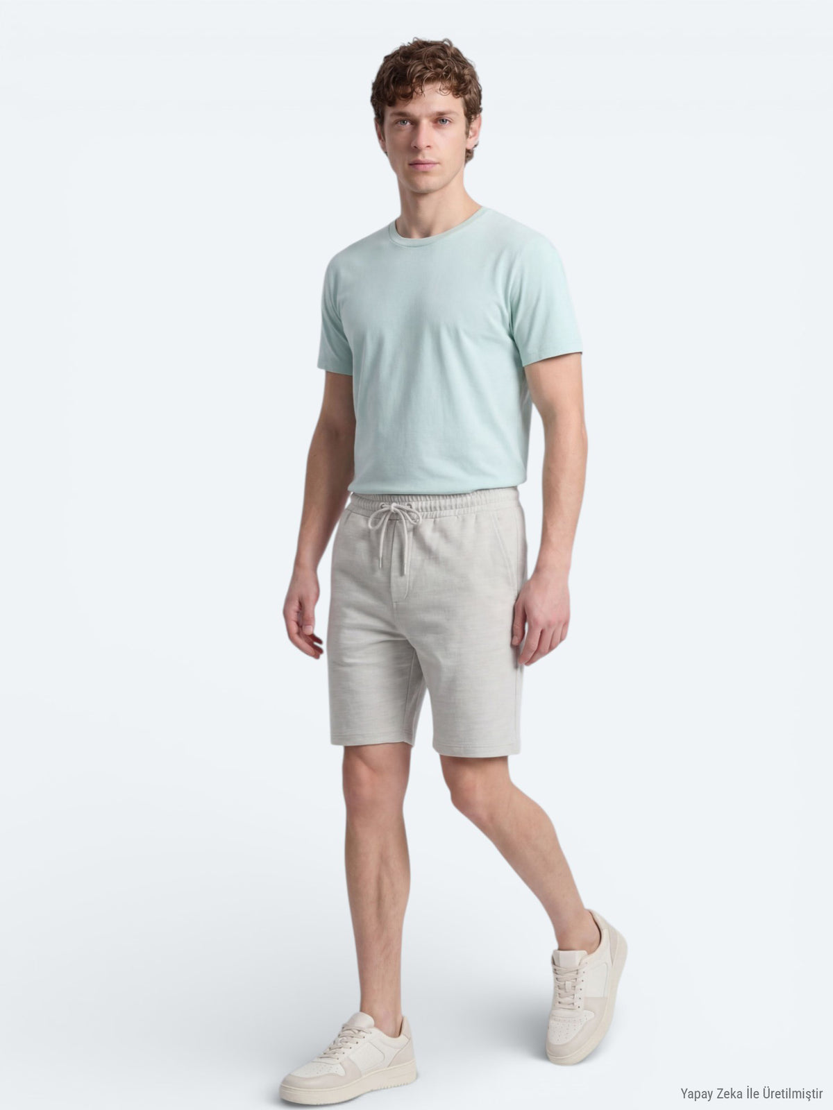 Su Yeşili Düz Örme Regular Fit Casual Bermuda