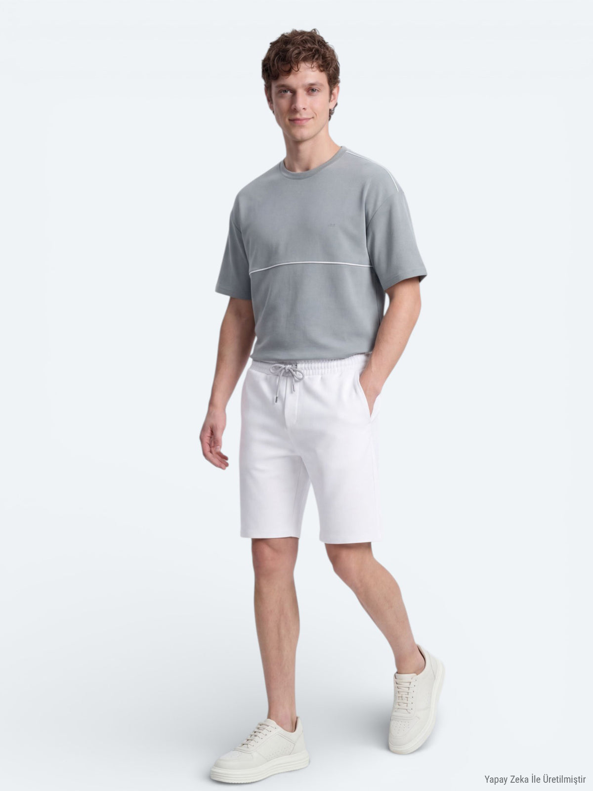 Ekru Düz Örme Regular Fit Casual Bermuda