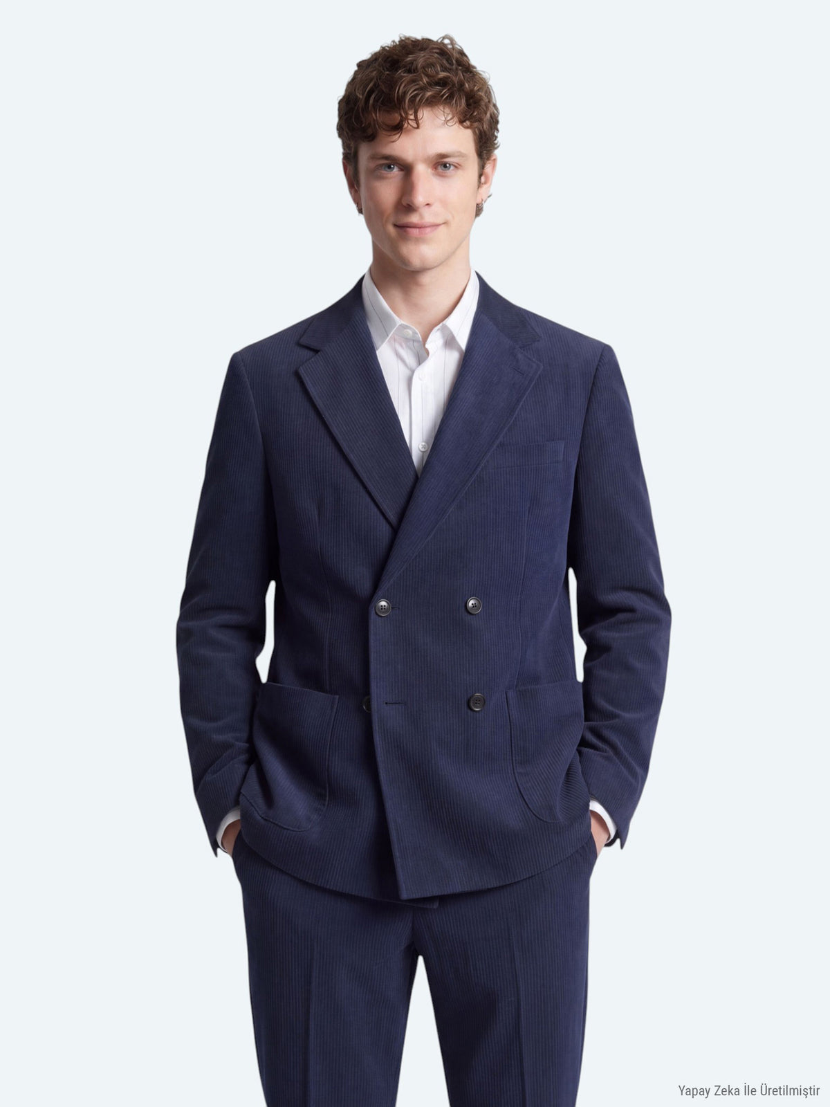 Lacivert Çizgili Modern Fit Takım Elbise