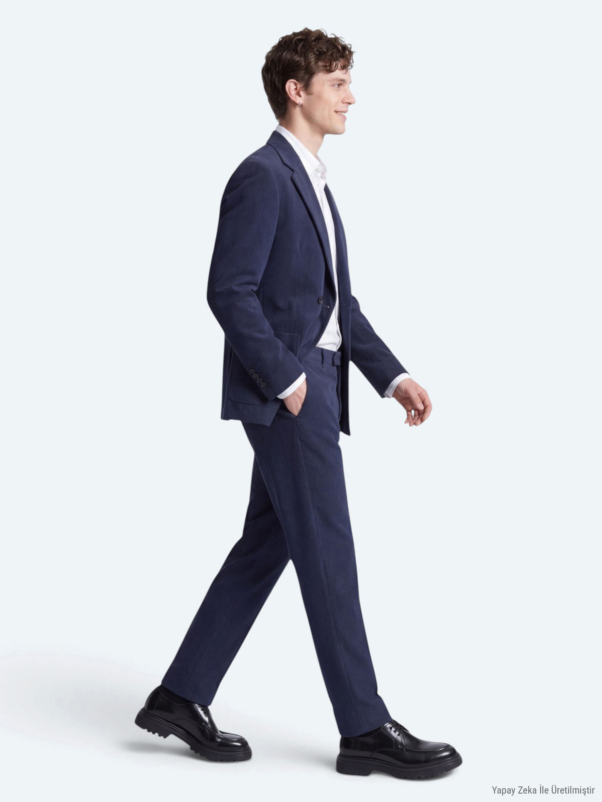 Lacivert Çizgili Modern Fit Takım Elbise