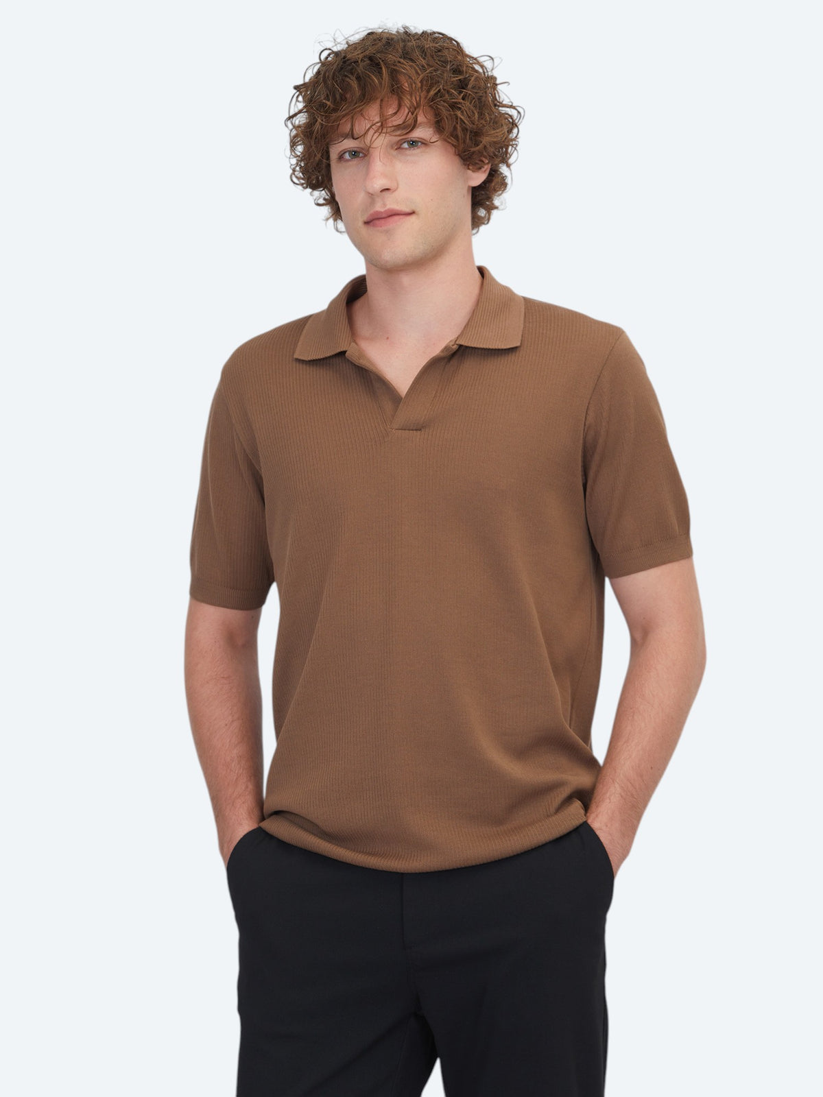 Kahverengi Çizgili Polo Yaka %100 Pamuk T-Shirt