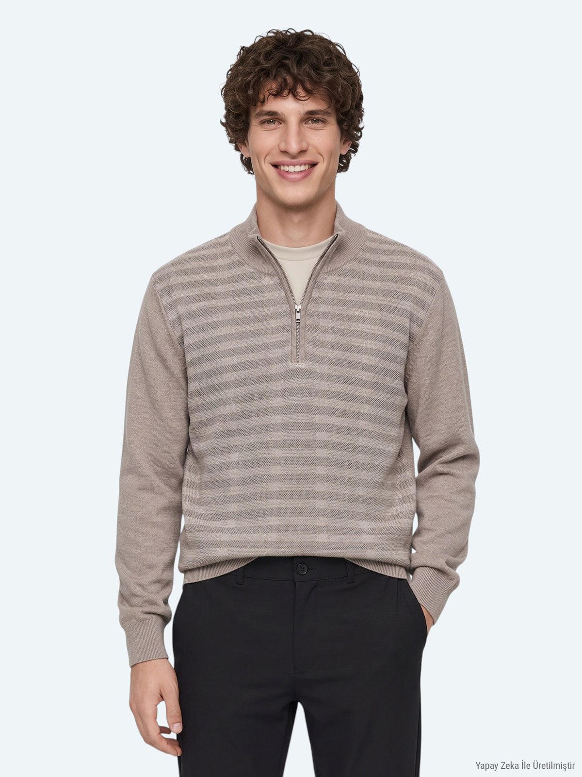 Vizon Desenli Yün Karışımlı Triko Kazak