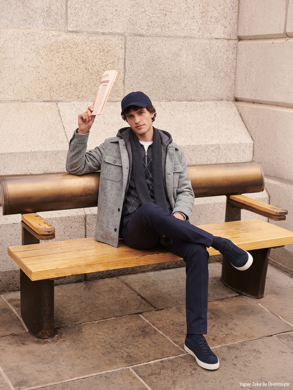 Gri Regular Fit Kapüşonlu Smart Casual Dokuma Mont