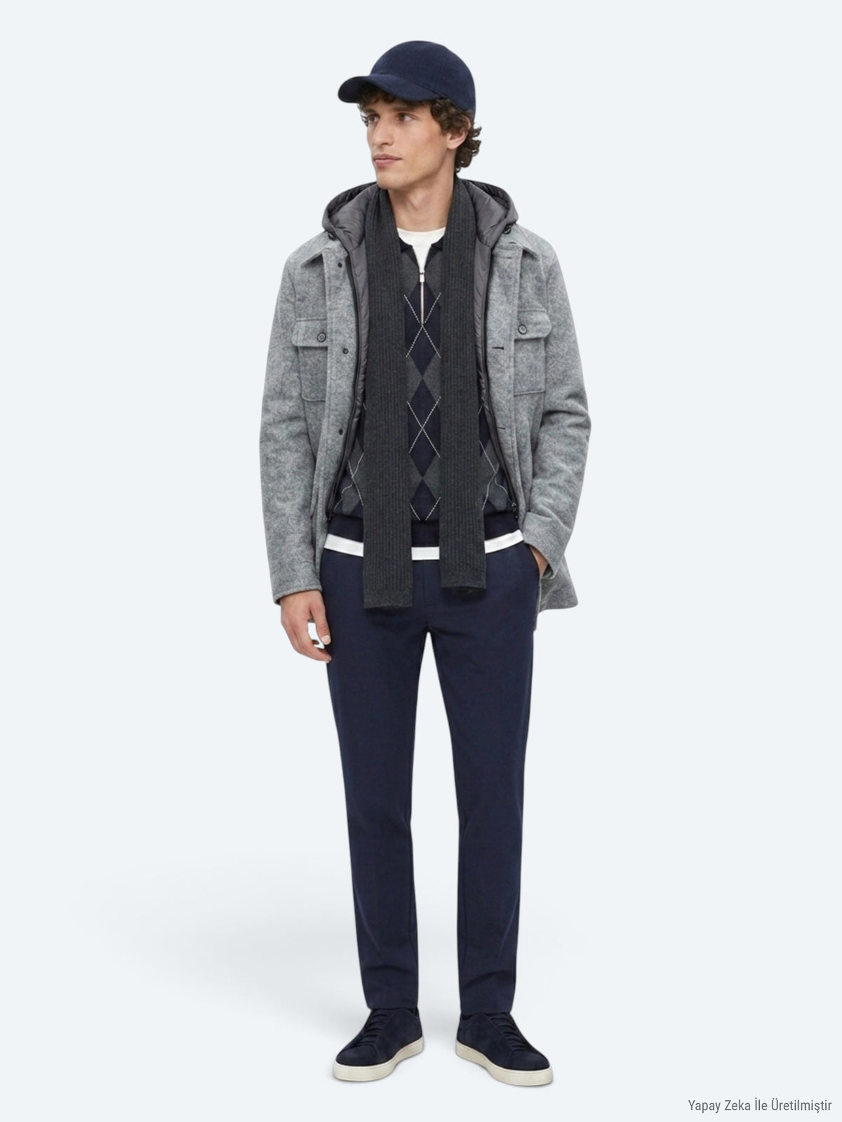 Gri Regular Fit Kapüşonlu Smart Casual Dokuma Mont