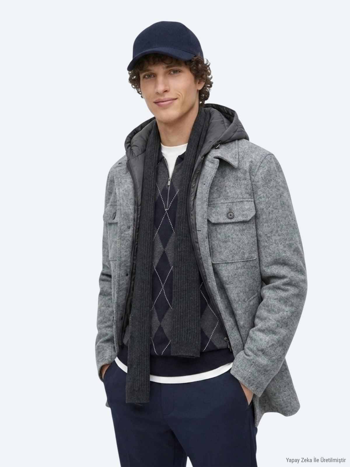 Gri Regular Fit Kapüşonlu Smart Casual Dokuma Mont