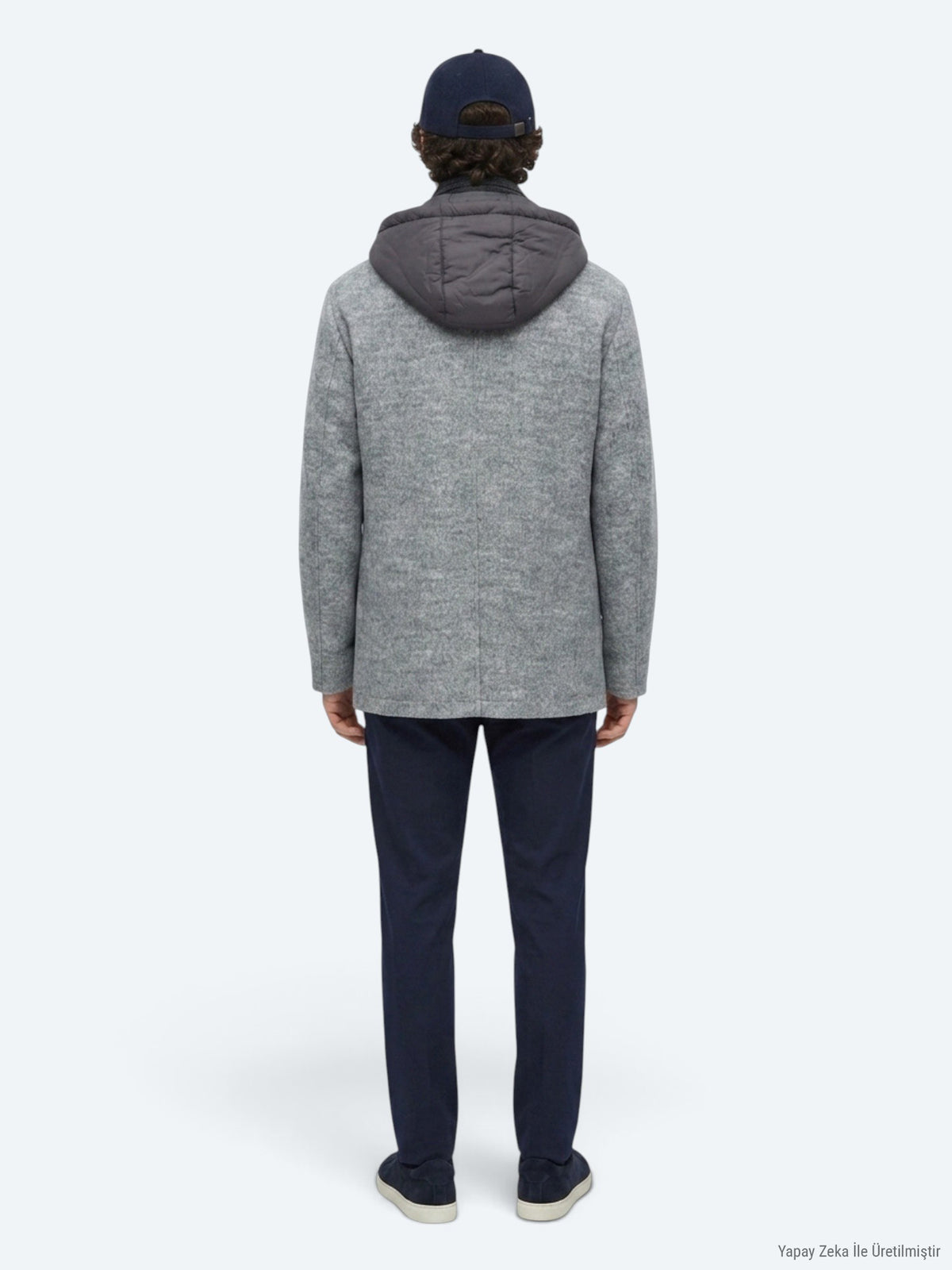 Gri Regular Fit Kapüşonlu Smart Casual Dokuma Mont
