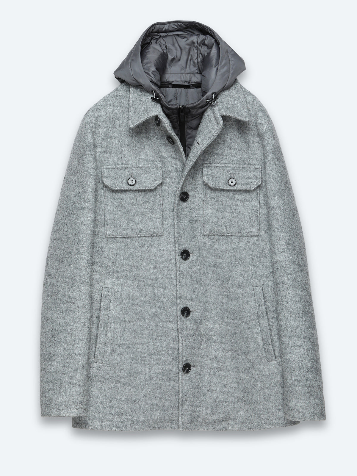 Gri Regular Fit Kapüşonlu Smart Casual Dokuma Mont