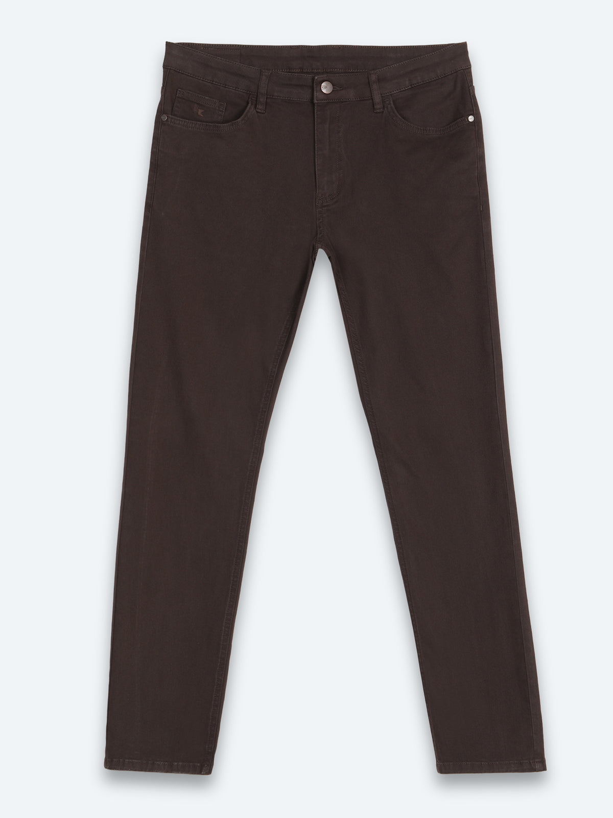Kahverengi Düz Dokuma Slim Fit Spor Pamuk Karışımlı Pantolon