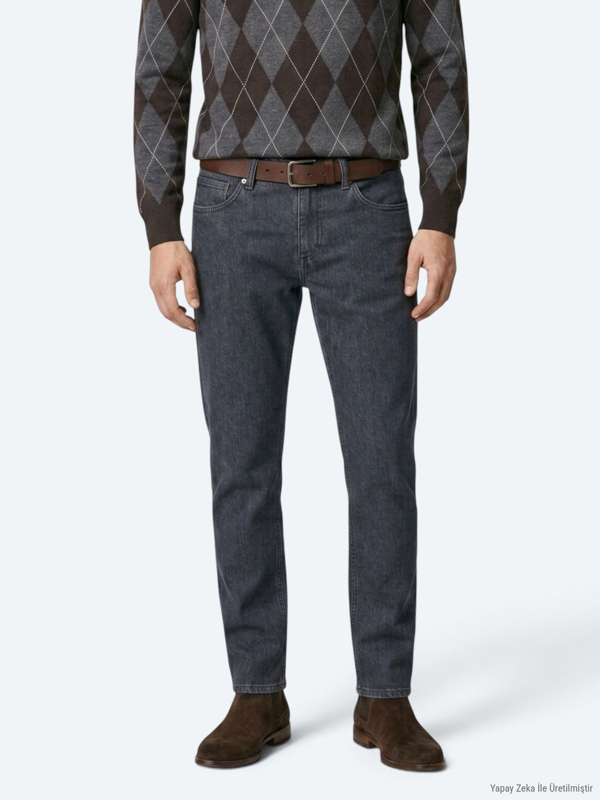 Koyu Mavi Düz Slim Fit Denim Pamuk Karışımlı Pantolon