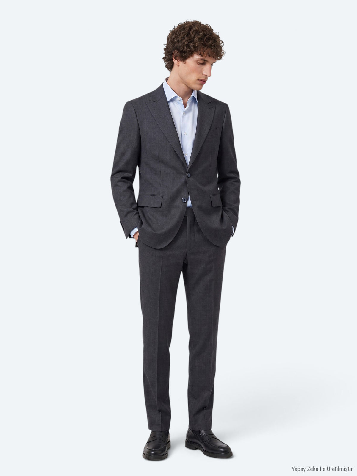 Lacivert Kareli Modern Fit %100 Yün Takım Elbise