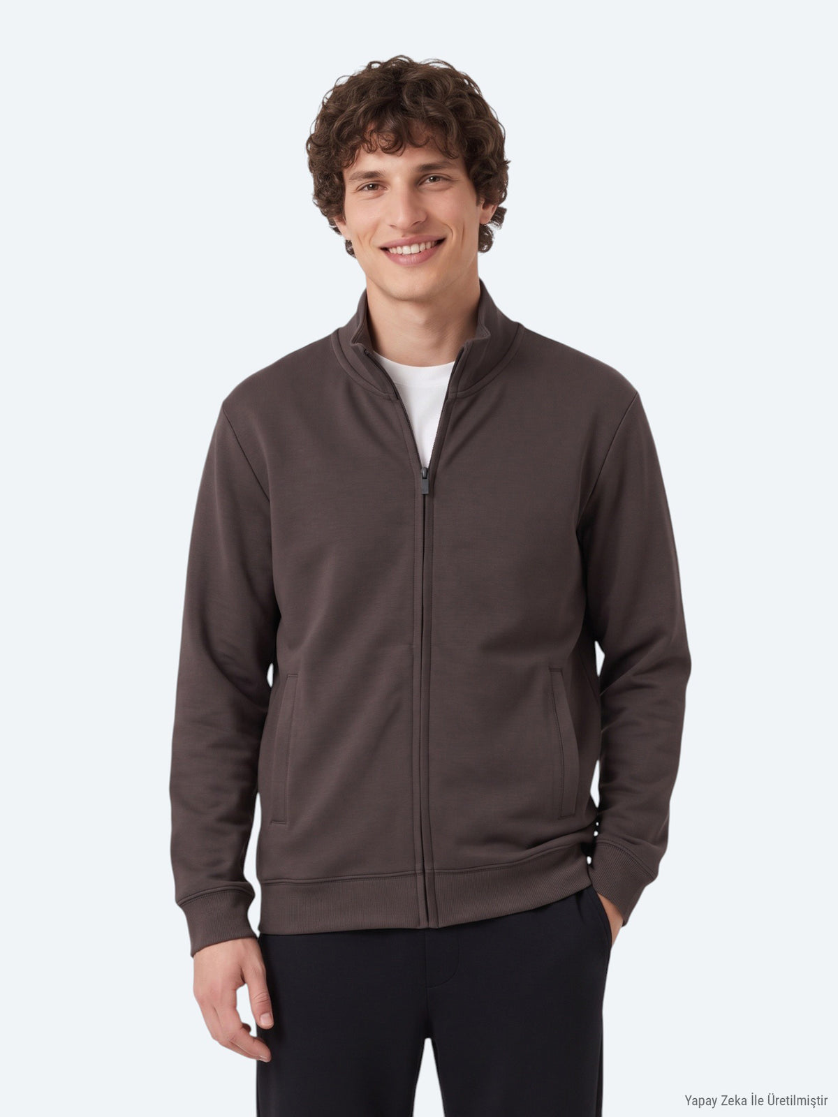 Brown Turtleneck Plain Sweatshirt
